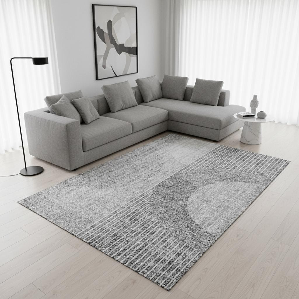 655746 10 x 14 ft. Gray & Silver Geometric Transitional Washable Machine Made Rectangle Area Rug with UV Protection