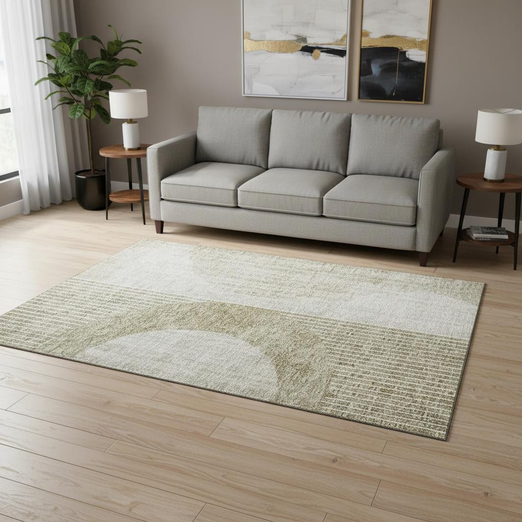 655754 5 x 8 ft. Taupe & Beige Geometric Transitional Washable Machine Made Rectangle Area Rug with UV Protection