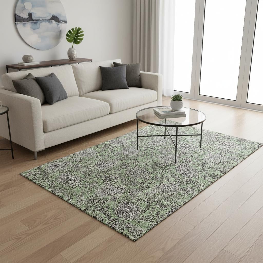 655766 5 x 8 ft. Artichoke Green & Gray Floral Transitional Washable Machine Made Rectangle Area Rug with UV Protection
