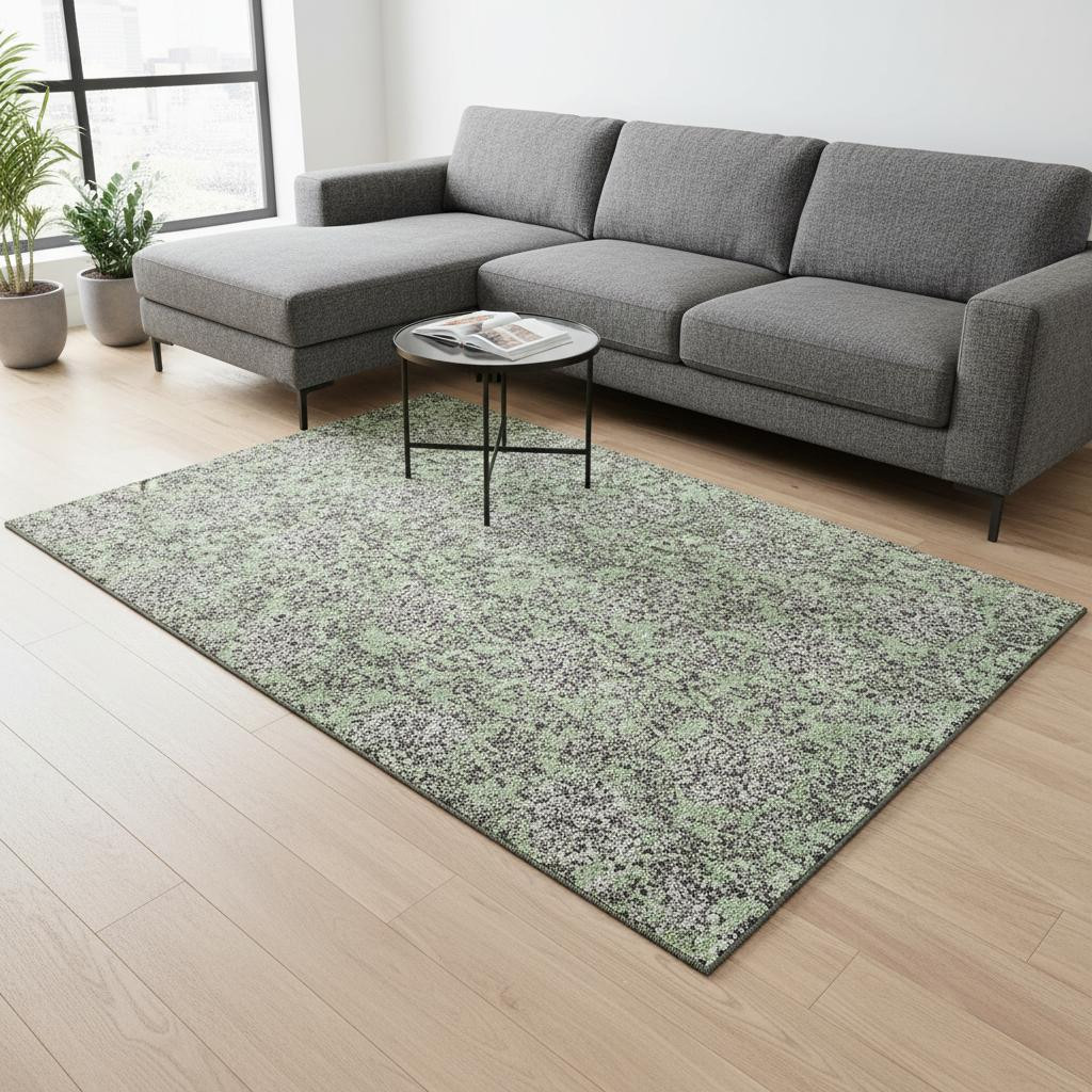 655769 9 x 12 ft. Artichoke Green & Gray Floral Transitional Washable Machine Made Rectangle Area Rug with UV Protection