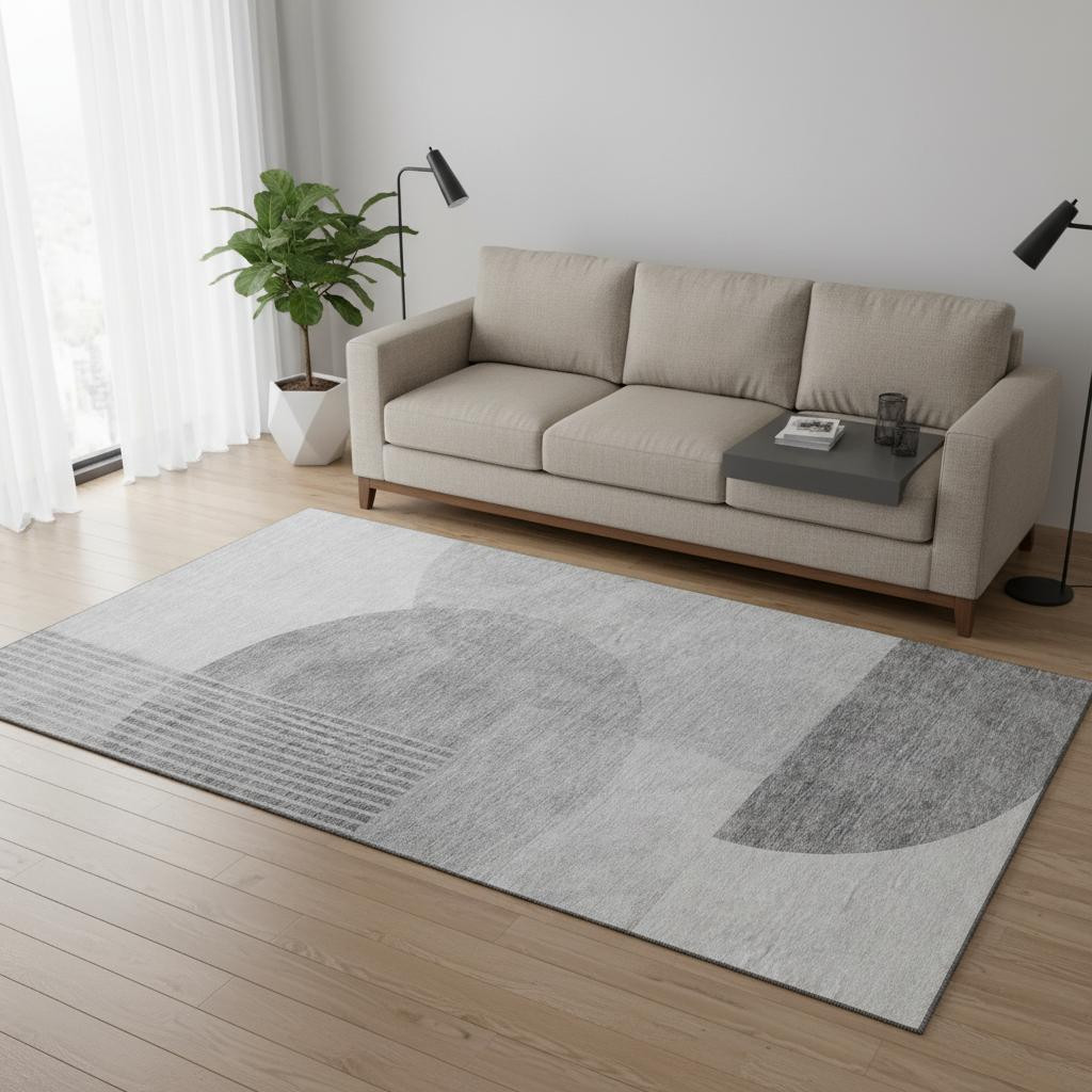 655844 5 x 8 ft. Gray & Silver Geometric Transitional Washable Machine Made Rectangle Area Rug with UV Protection