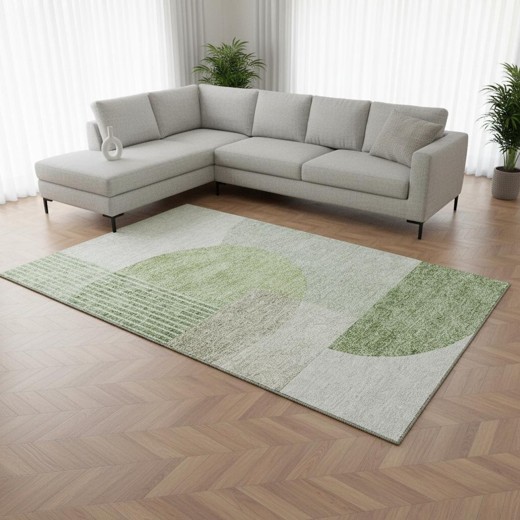 655853 9 x 12 ft. Olive Green & Beige Geometric Transitional Washable Machine Made Rectangle Area Rug with UV Protection