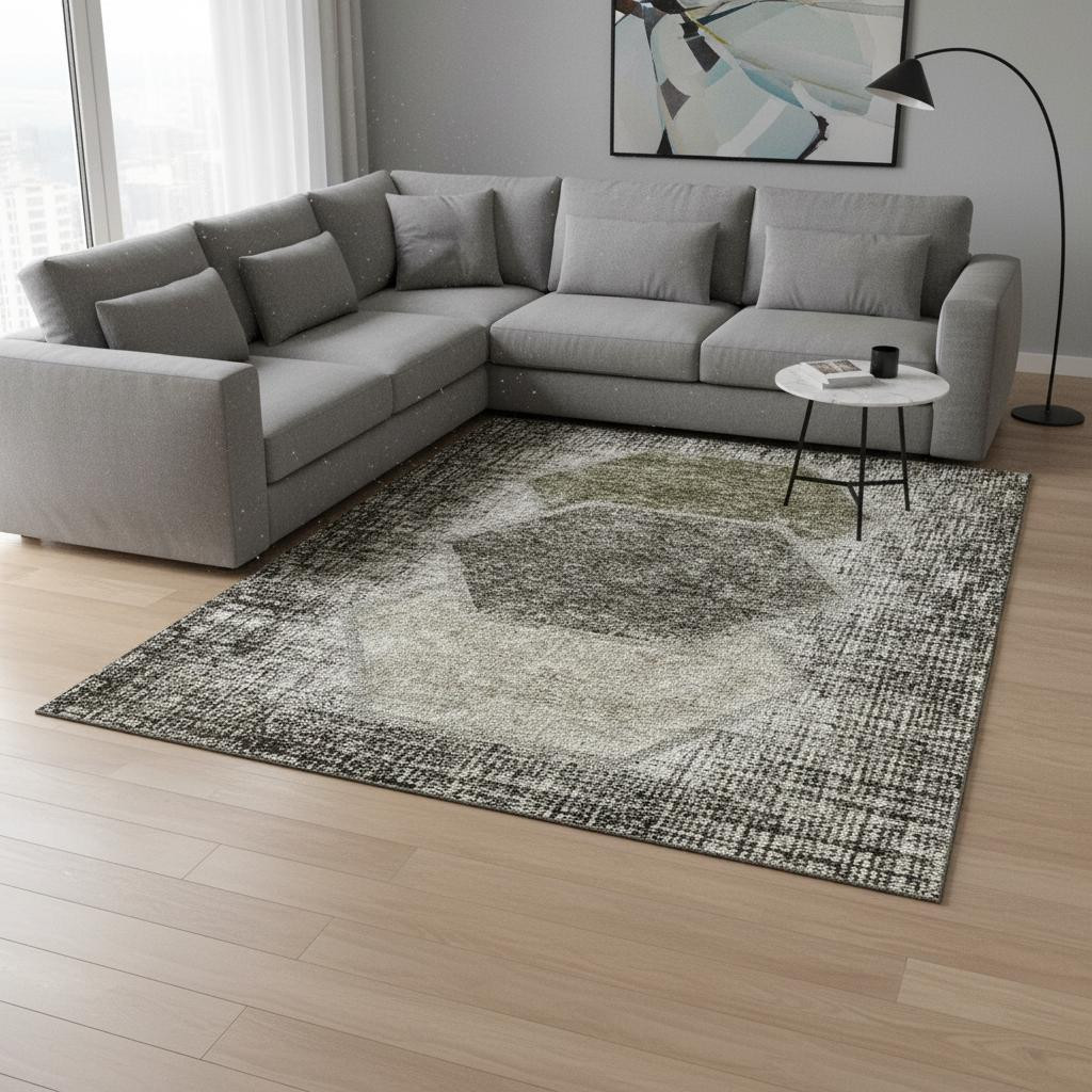 655900 8 x 10 ft. Taupe & Brown Geometric Washable Machine Made Rectangle Area Rug with UV Protection