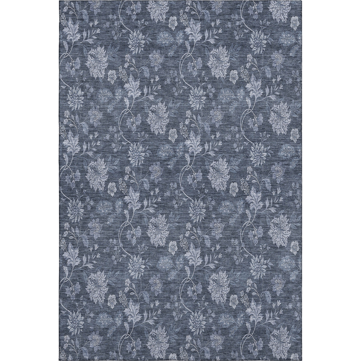 655913 9 x 12 ft. Blue & Ivory Floral Transitional Washable Machine Made Rectangle Area Rug with UV Protection