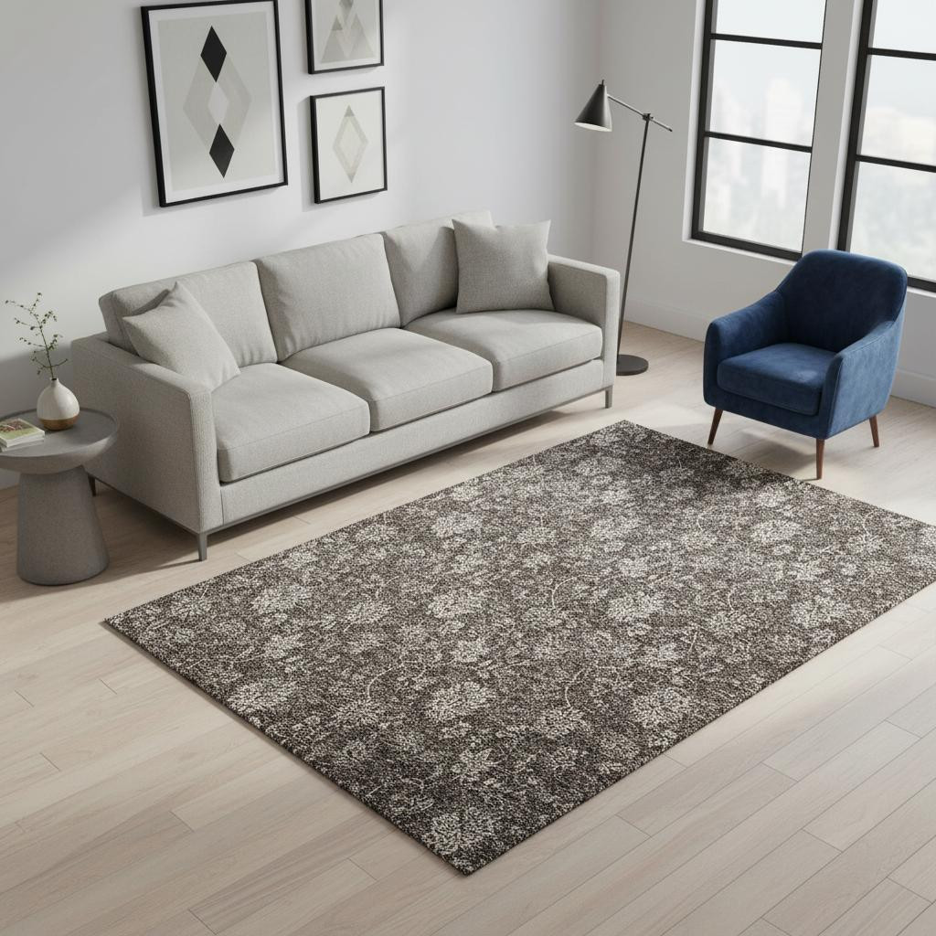 655916 5 x 8 ft. Chocolate & Beige Floral Transitional Washable Machine Made Rectangle Area Rug with UV Protection