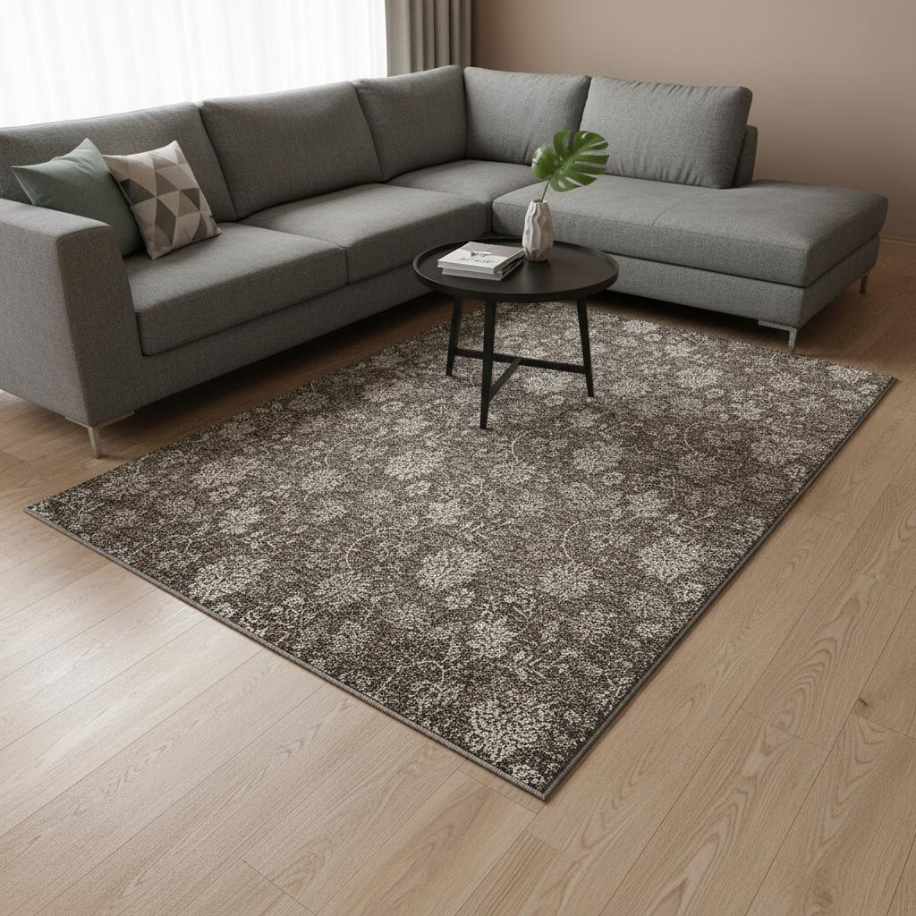 655918 8 x 10 ft. Chocolate & Beige Floral Transitional Washable Machine Made Rectangle Area Rug with UV Protection