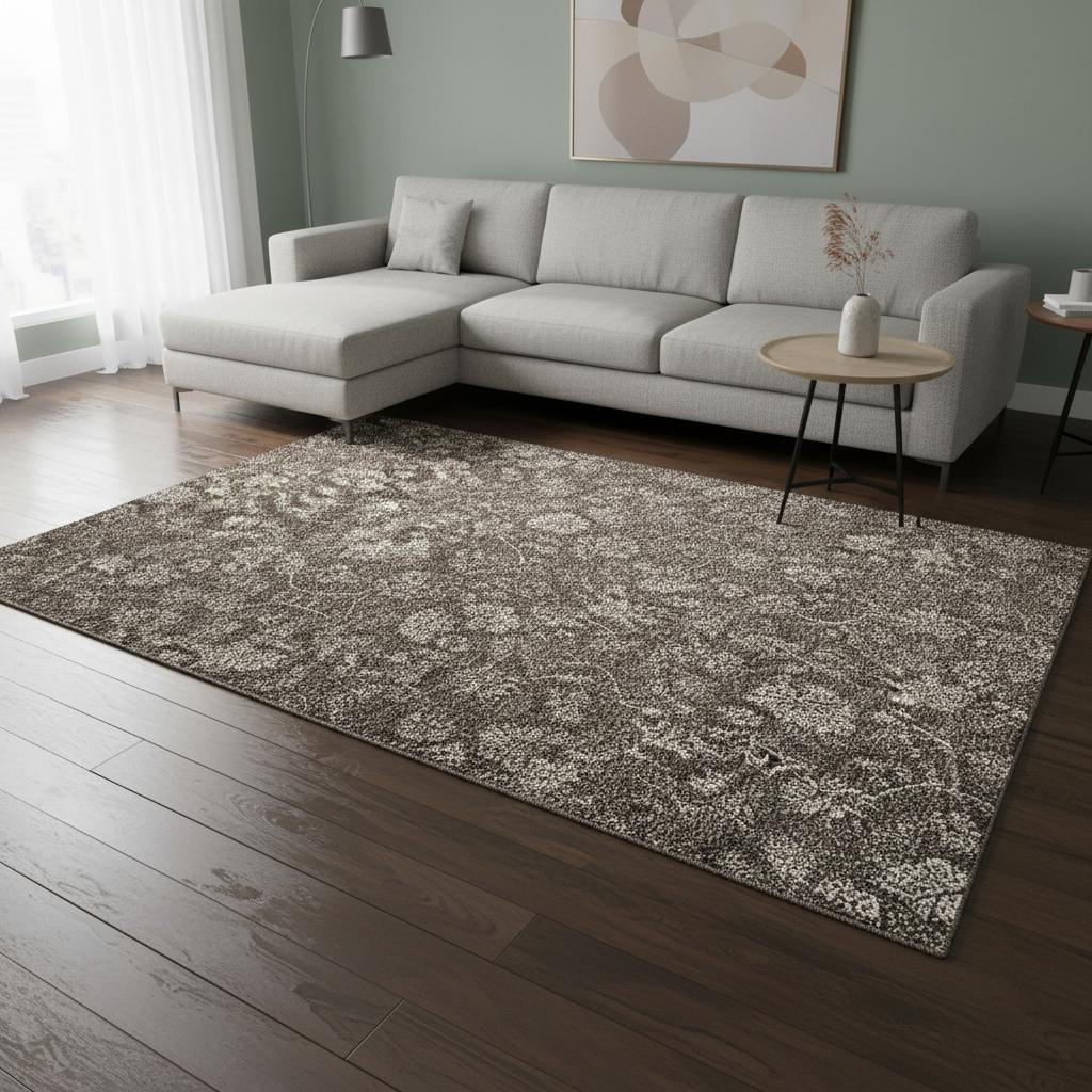 655920 10 x 14 ft. Chocolate & Beige Floral Transitional Washable Machine Made Rectangle Area Rug with UV Protection