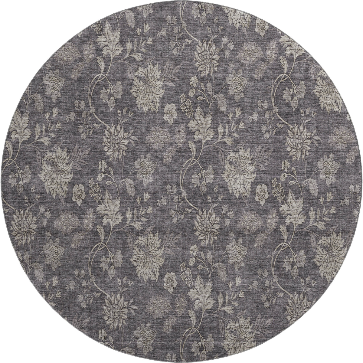 655947 8 ft. Taupe & Beige Floral Transitional Washable Round Area Rug with UV Protection