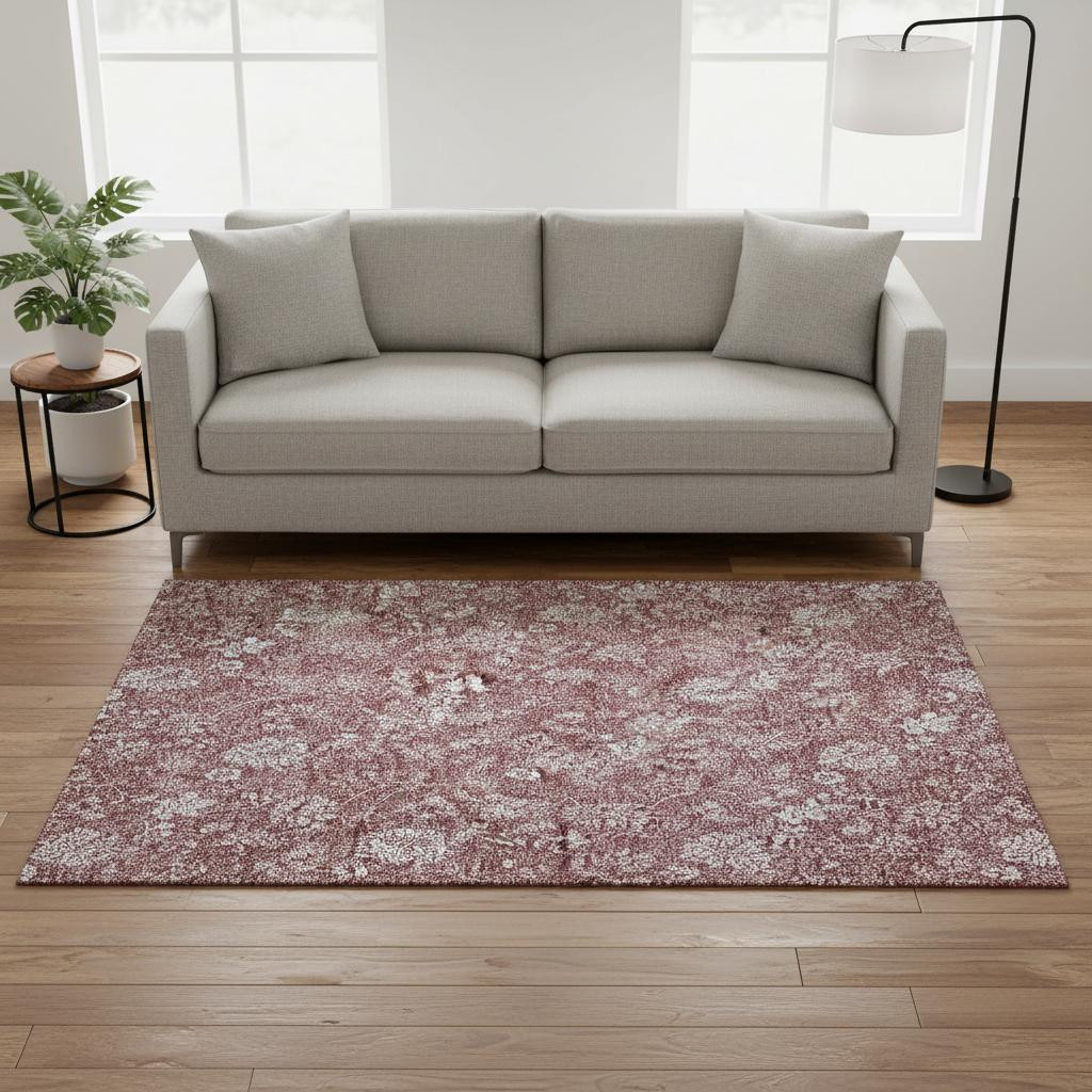 655970 5 x 8 ft. Blush & Ivory Floral Transitional Washable Machine Made Rectangle Area Rug with UV Protection