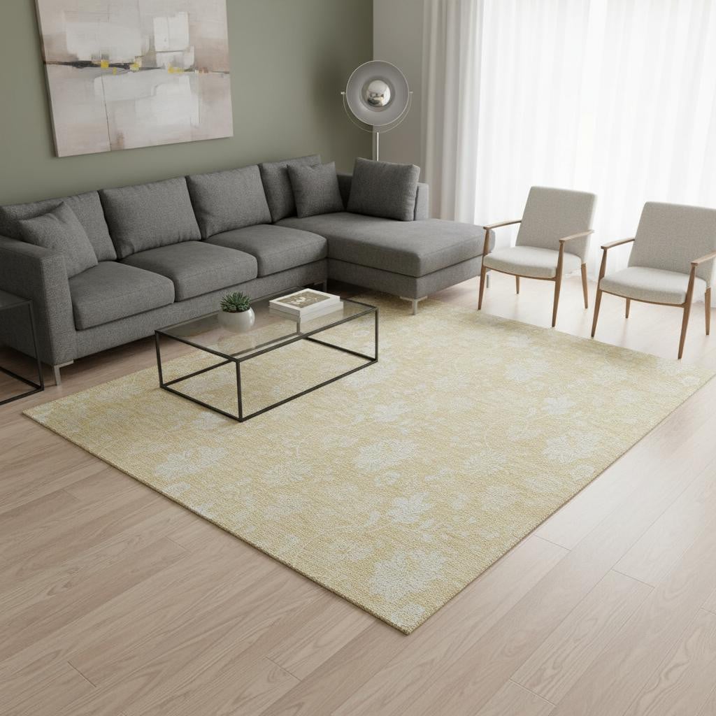655990 8 x 10 ft. Amber & Ivory Floral Transitional Washable Machine Made Rectangle Area Rug with UV Protection
