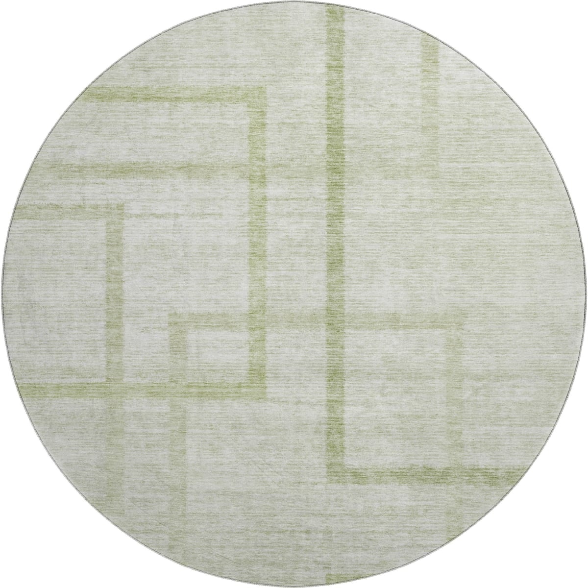 666732 8 ft. Artichoke Green & Gray Geometric Transitional Washable Round Area Rug with UV Protection