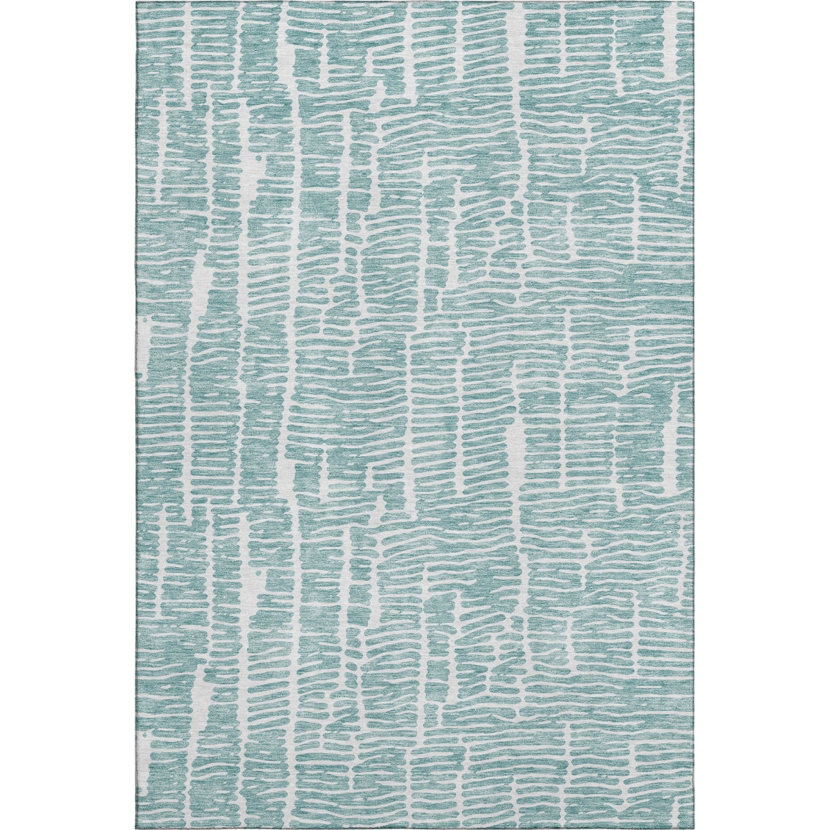 666865 9 x 12 ft. Teal & Ivory Vermicular Washable Machine Made Rectangle Area Rug with UV Protection
