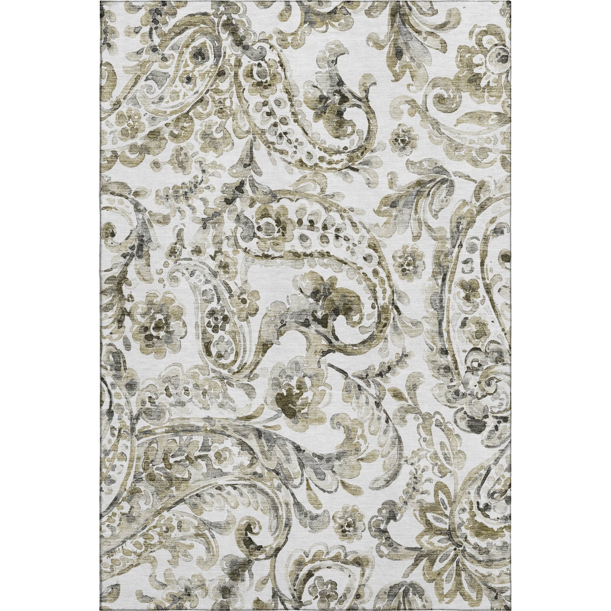 666982 5 x 8 ft. Brown & Ivory Paisley Washable Machine Made Rectangle Area Rug with UV Protection