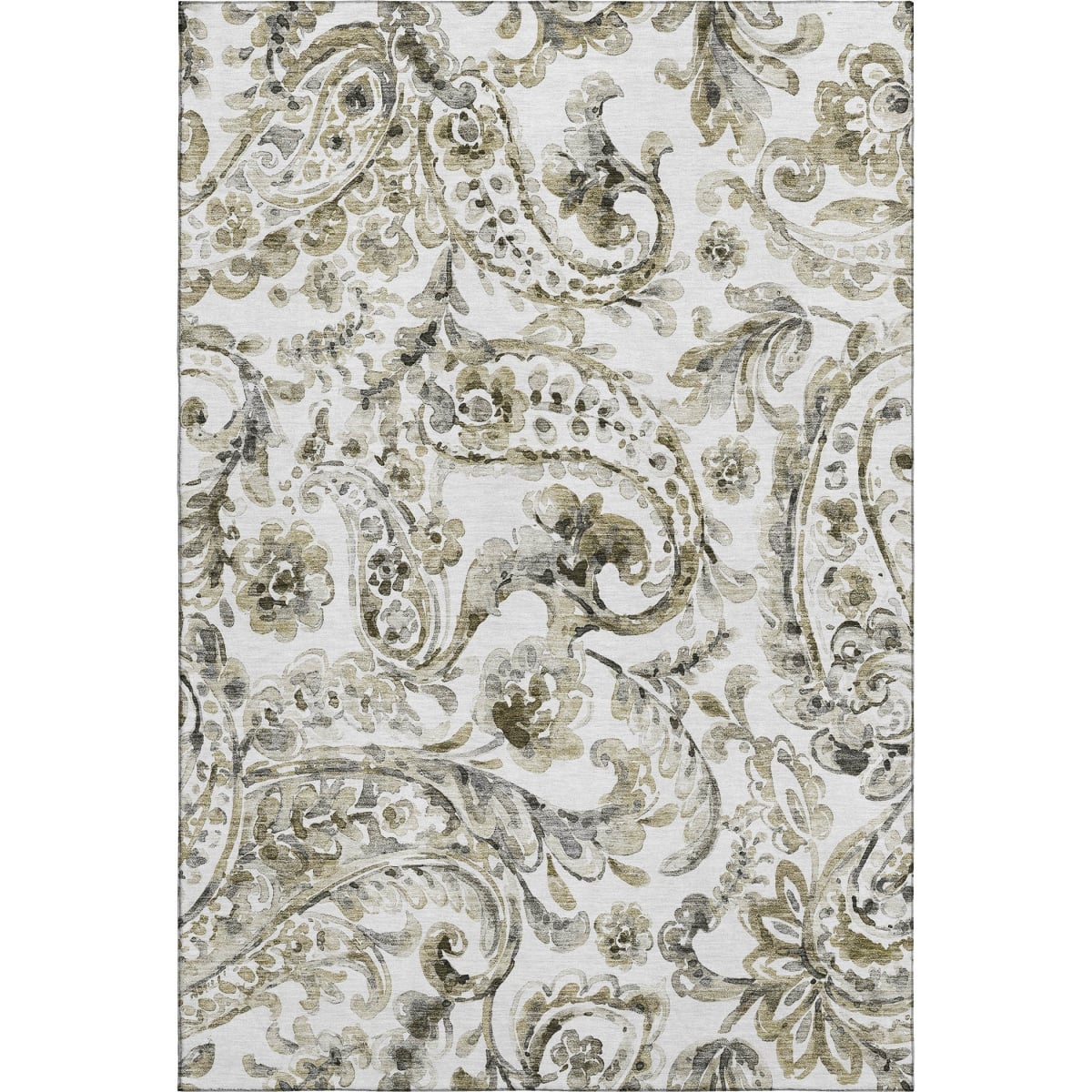 666985 9 x 12 ft. Brown & Ivory Paisley Washable Machine Made Rectangle Area Rug with UV Protection