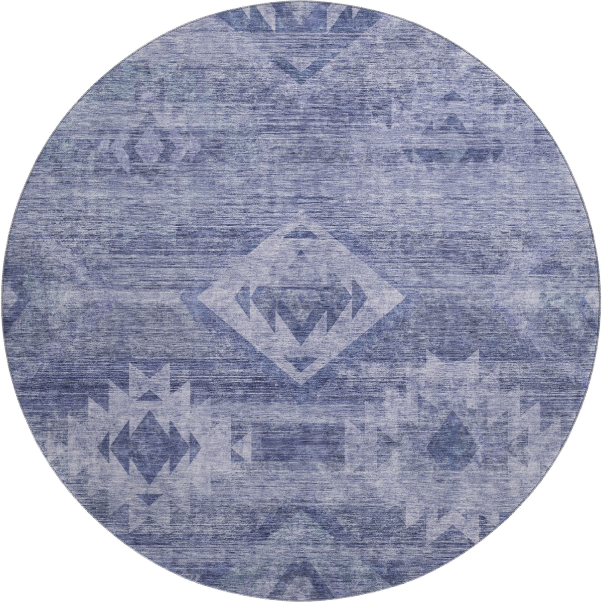 667057 8 ft. Navy Blue & Ivory Southwestern Transitional Washable Round Area Rug with UV Protection