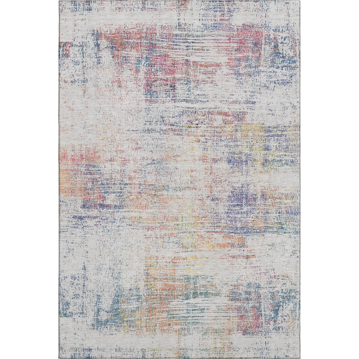 667100 8 x 10 ft. Ivory Blue & Gold Abstract Washable Machine Made Rectangle Area Rug with UV Protection