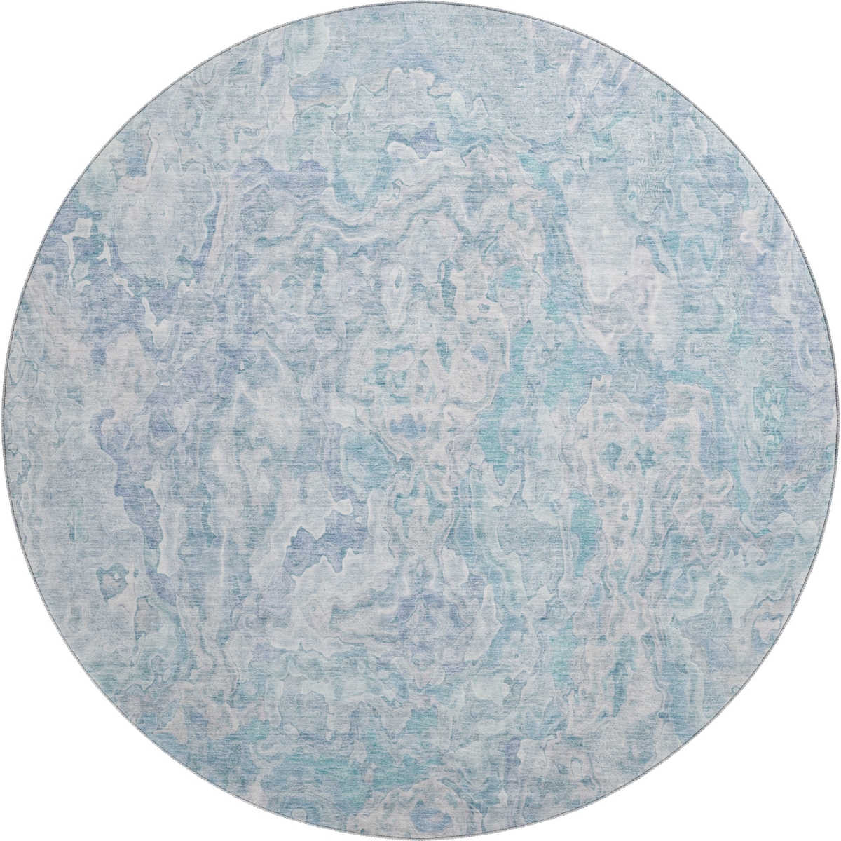666822 8 ft. Sky Blue & Ivory Abstract Transitional Washable Round Area Rug with UV Protection