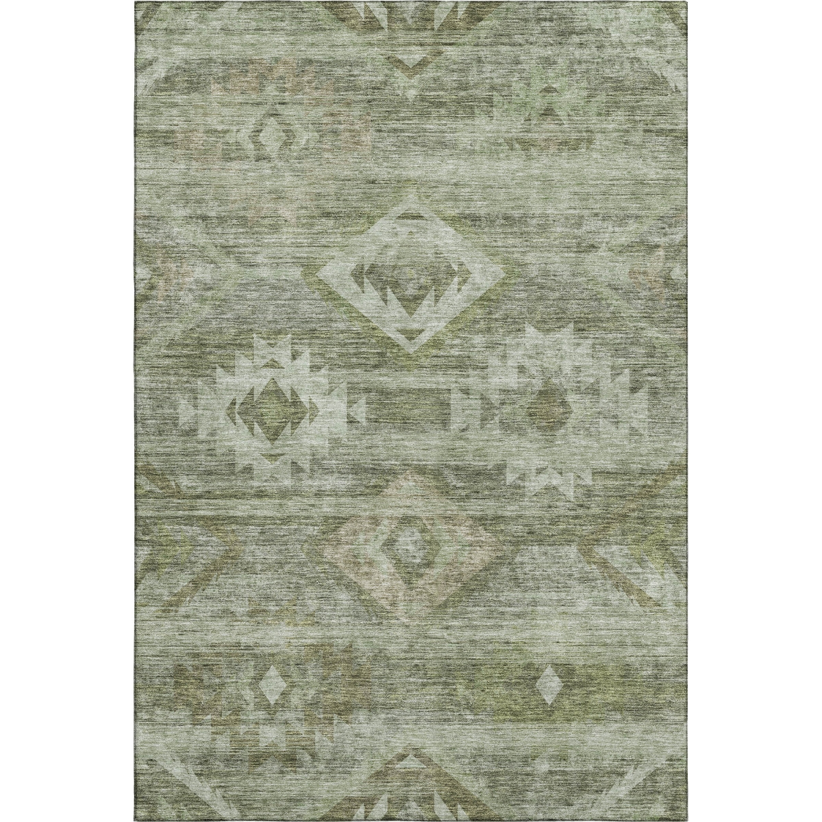 667062 5 x 8 ft. Olive Green & Ivory Southwestern Washable Machine Made Rectangle Area Rug with UV Protection