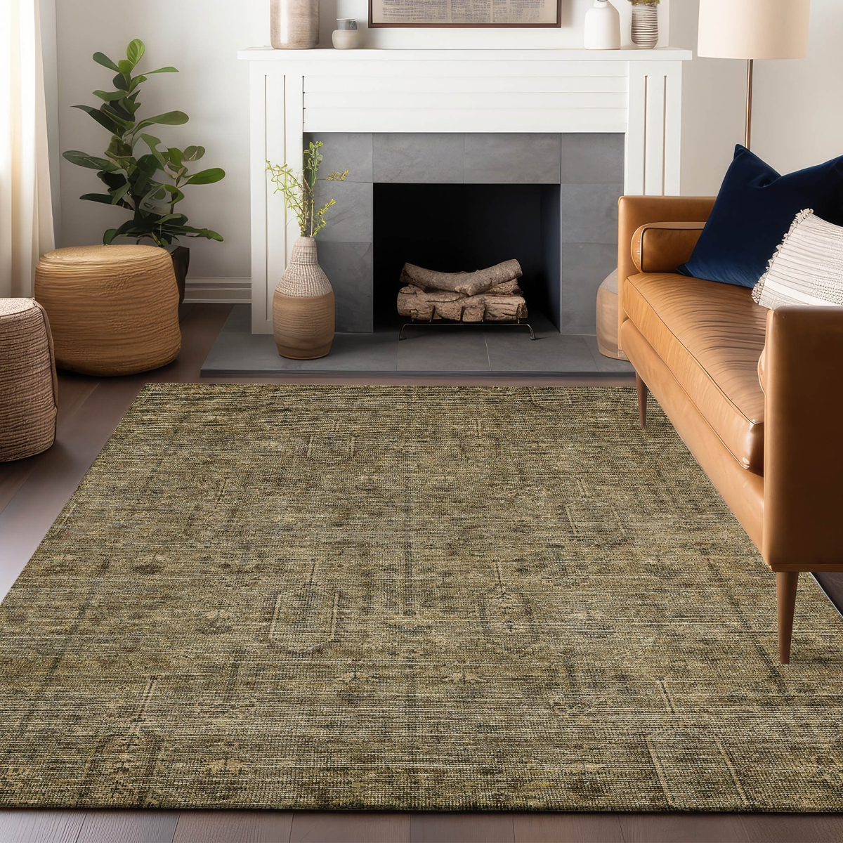 665393 5 x 8 ft. Brown & Beige Southwestern Transitional Washable Machine Made Rectangle Area Rug with UV Protection