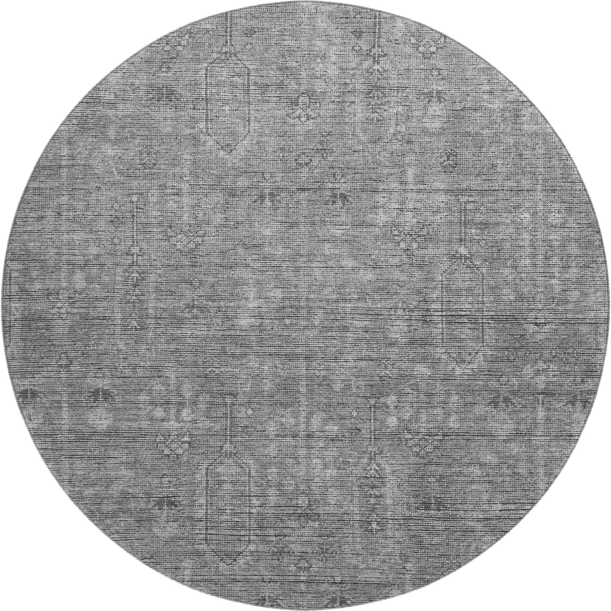 665412 8 ft. Gray & Silver Southwestern Transitional Washable Round Area Rug with UV Protection