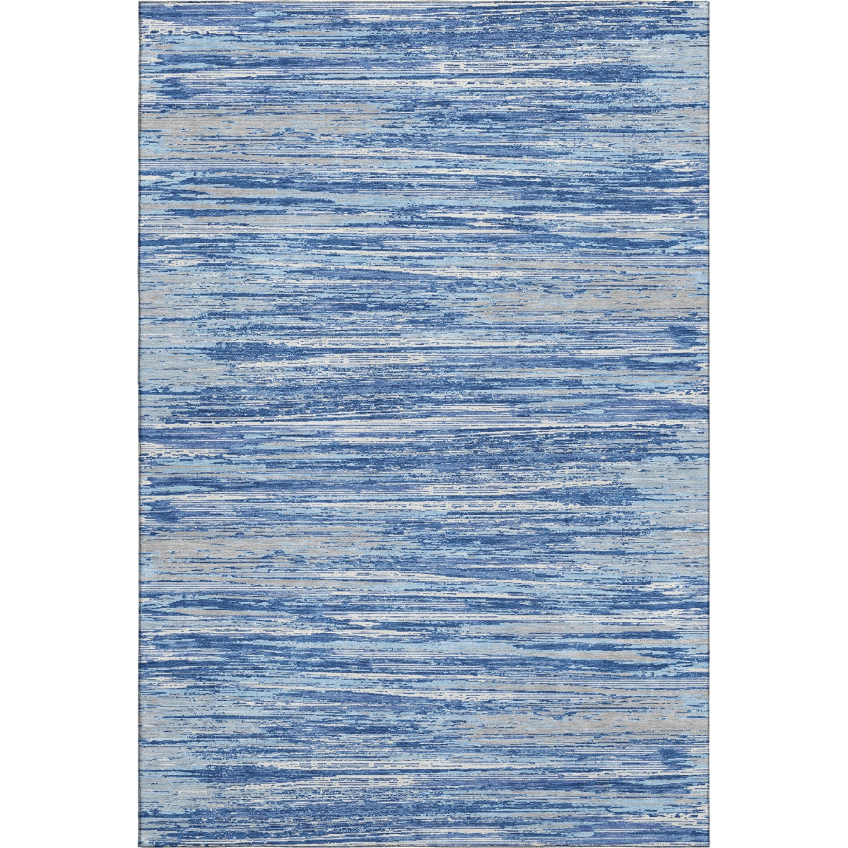 671204 10 x 14 ft. Blue, Ivory & Gray Striped Transitional Washable Machine Made Rectangle Area Rug with UV Protection