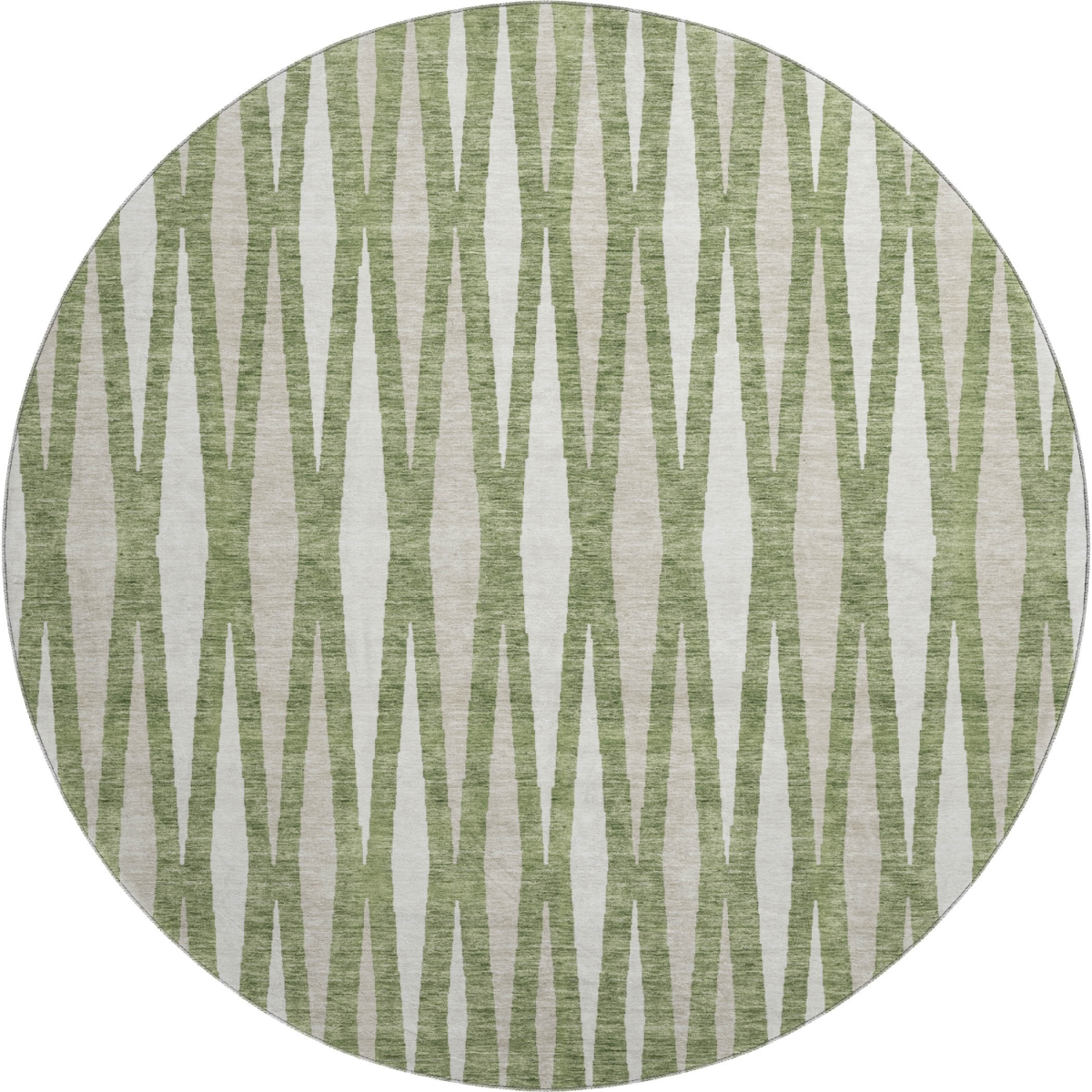 670054 8 ft. Green & Ivory Geometric Transitional Washable Round Area Rug with UV Protection