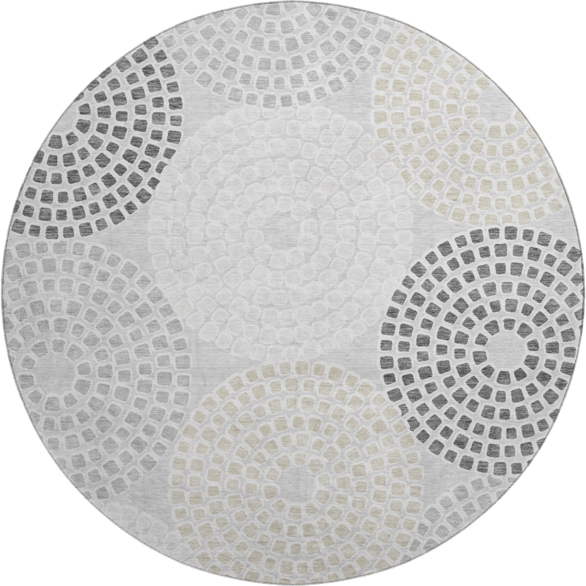 670114 8 ft. Gray Charcoal & Silver Geometric Washable Round Area Rug with UV Protection