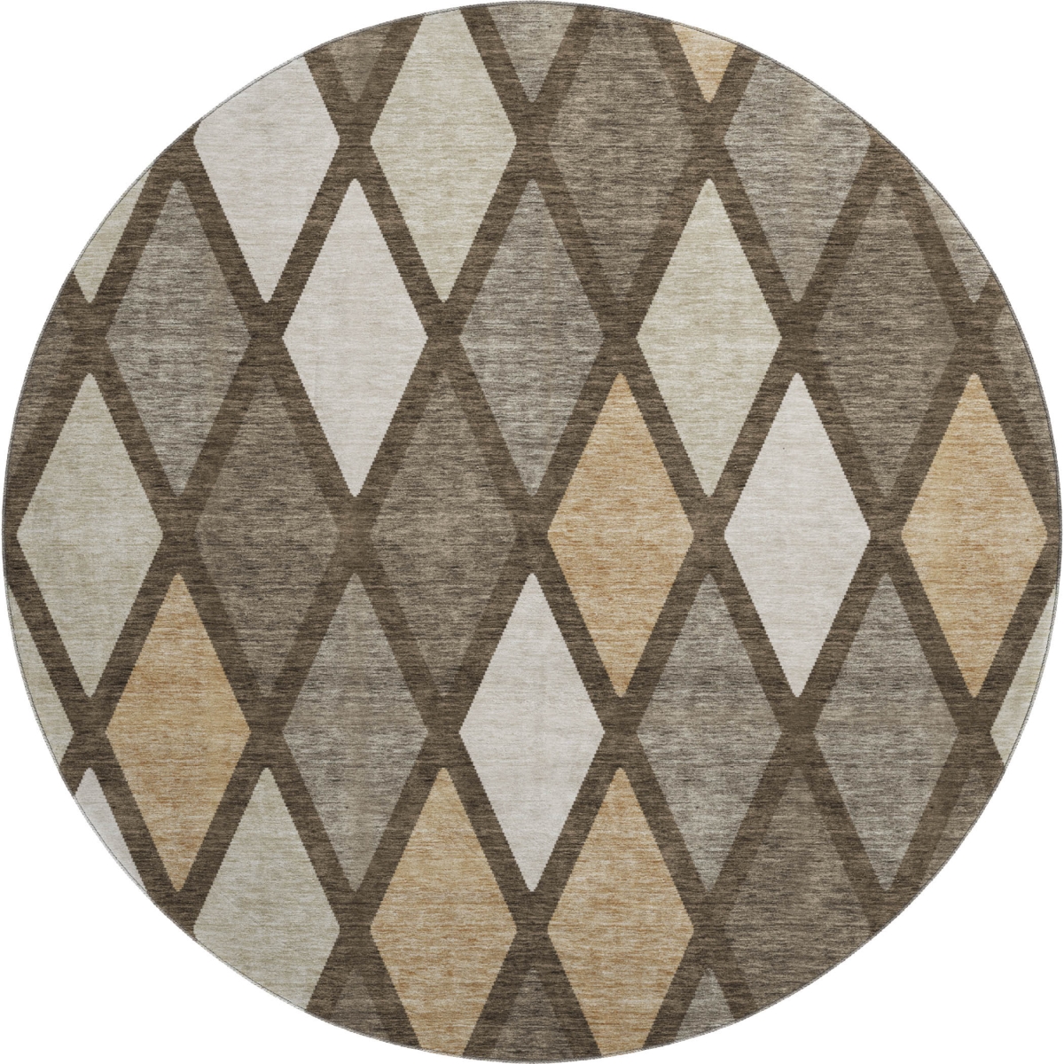 670462 8 ft. Brown, Beige & Gold Geometric Transitional Washable Round Area Rug with UV Protection