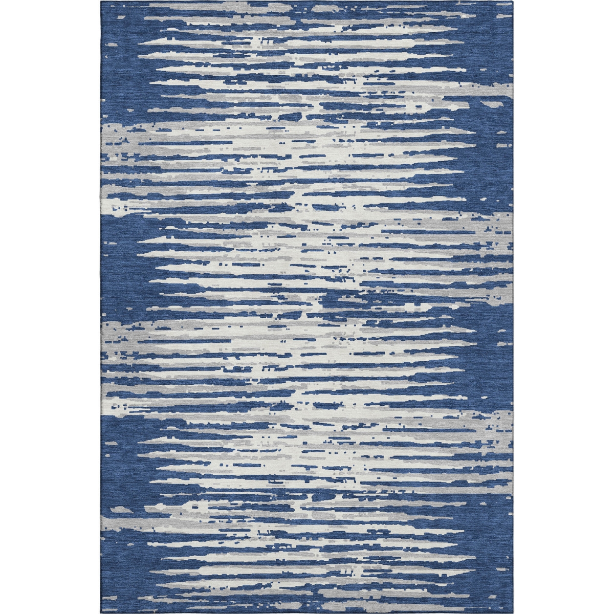 670569 5 x 8 ft. Navy Blue & Ivory Striped Transitional Washable Machine Made Rectangle Area Rug with UV Protection