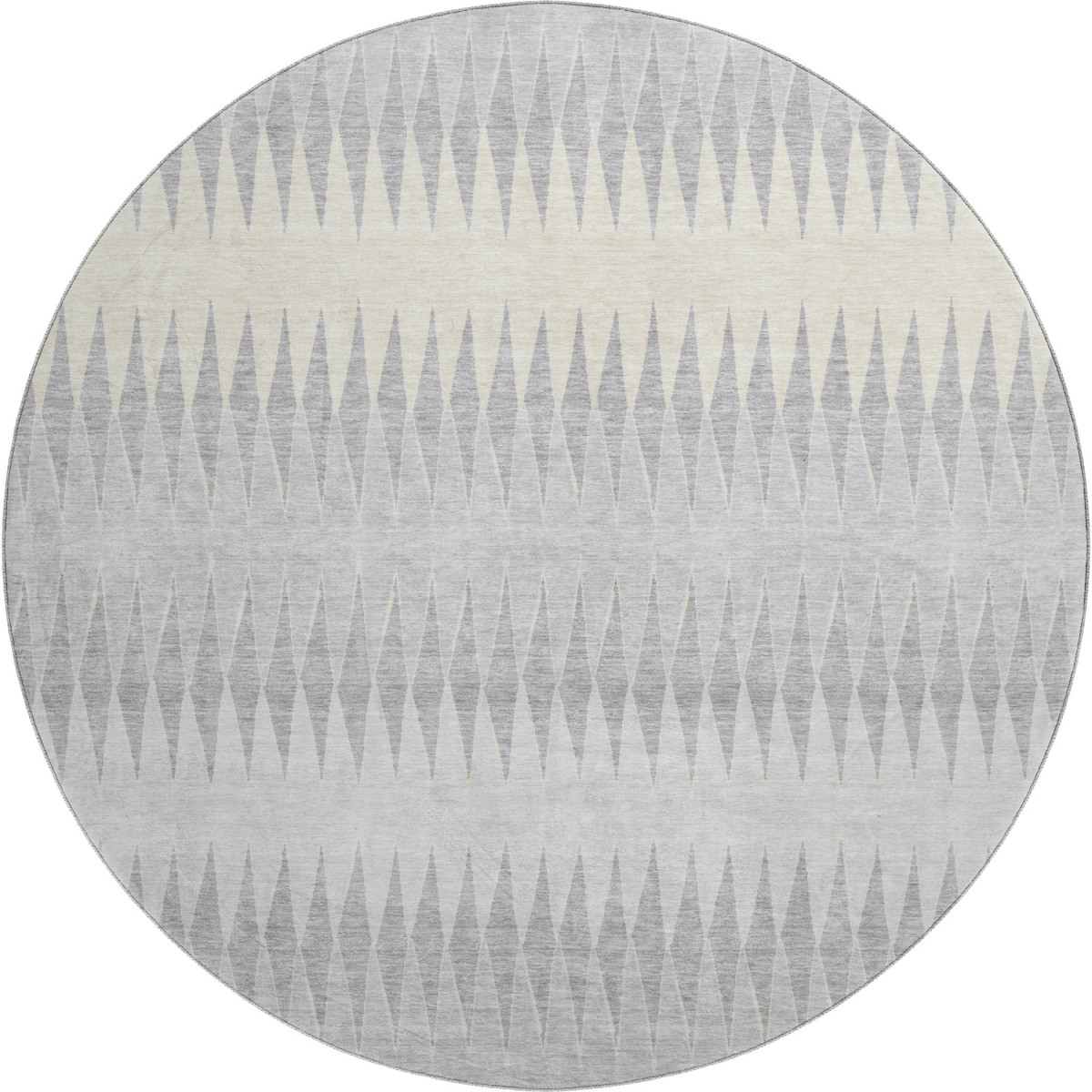 668997 8 ft. Silver Ivory & Gray Striped Transitional Washable Round Area Rug with UV Protection
