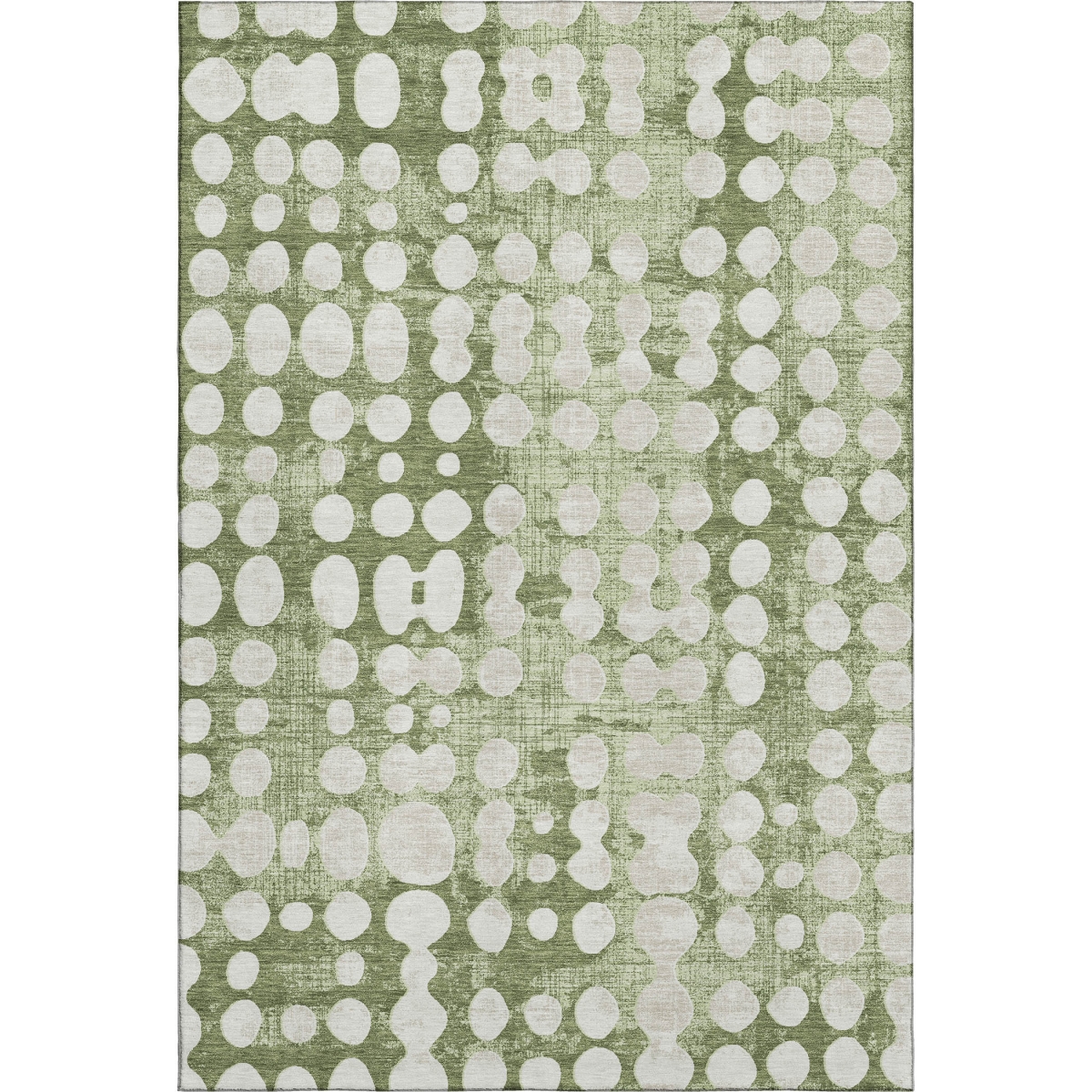 669089 9 x 12 ft. Artichoke Green & Beige Polka Dot Washable Machine Made Rectangle Area Rug with UV Protection