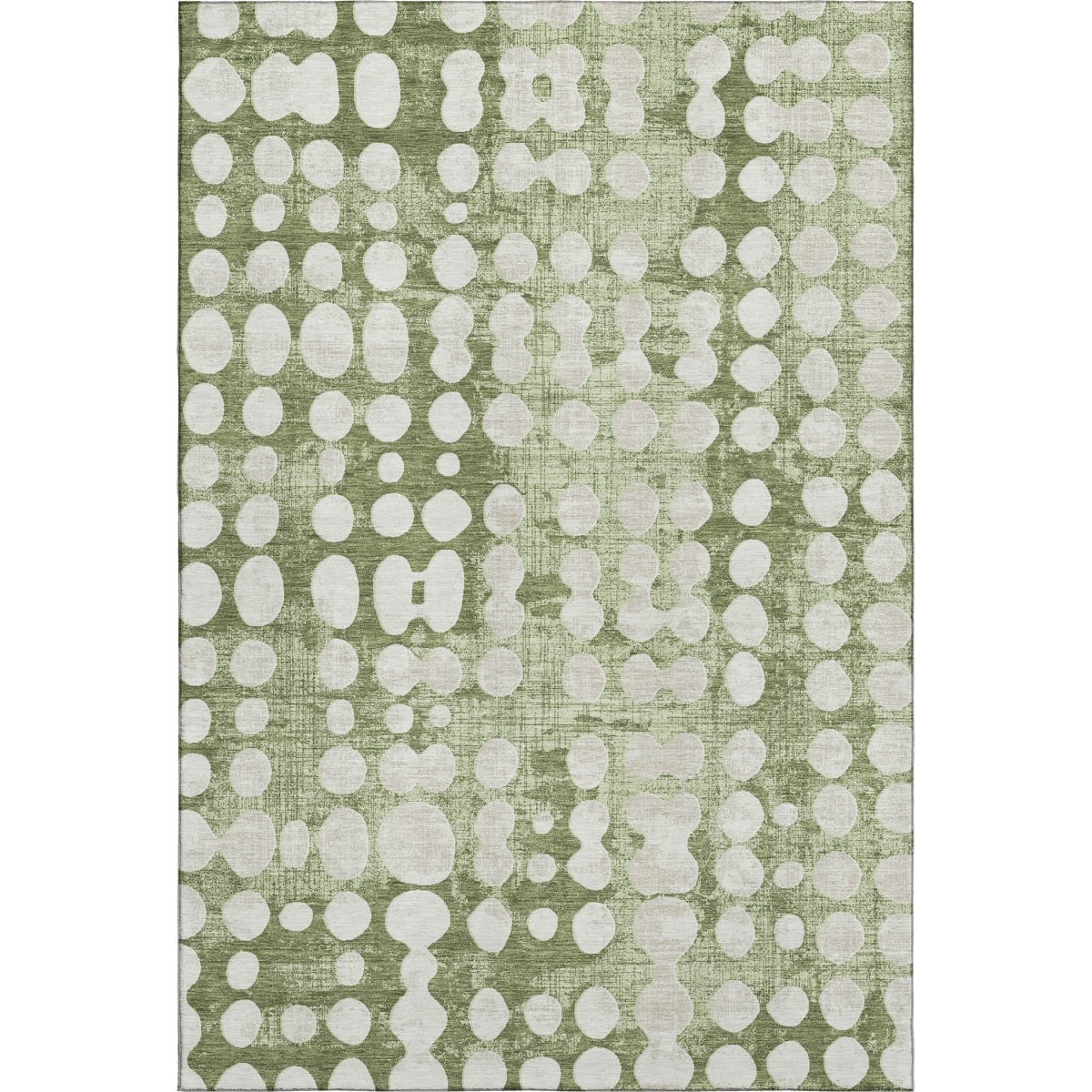 669090 10 x 14 ft. Artichoke Green & Beige Polka Dot Washable Machine Made Rectangle Area Rug with UV Protection
