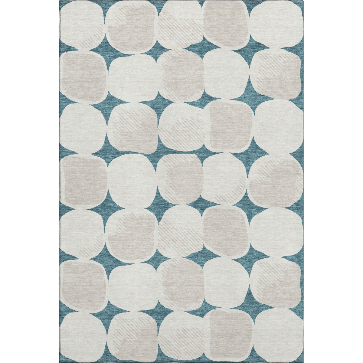 669244 8 x 10 ft. Teal & Ivory Abstract Geometric Transitional Washable Machine Made Rectangle Area Rug with UV Protection