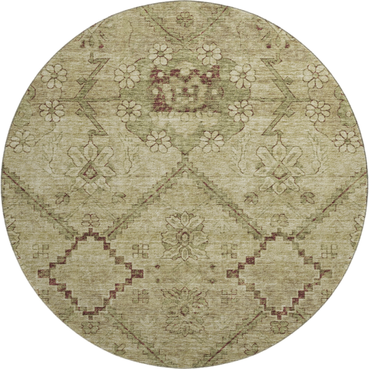 667231 8 ft. Brown & Beige Floral Transitional Washable Round Area Rug with UV Protection