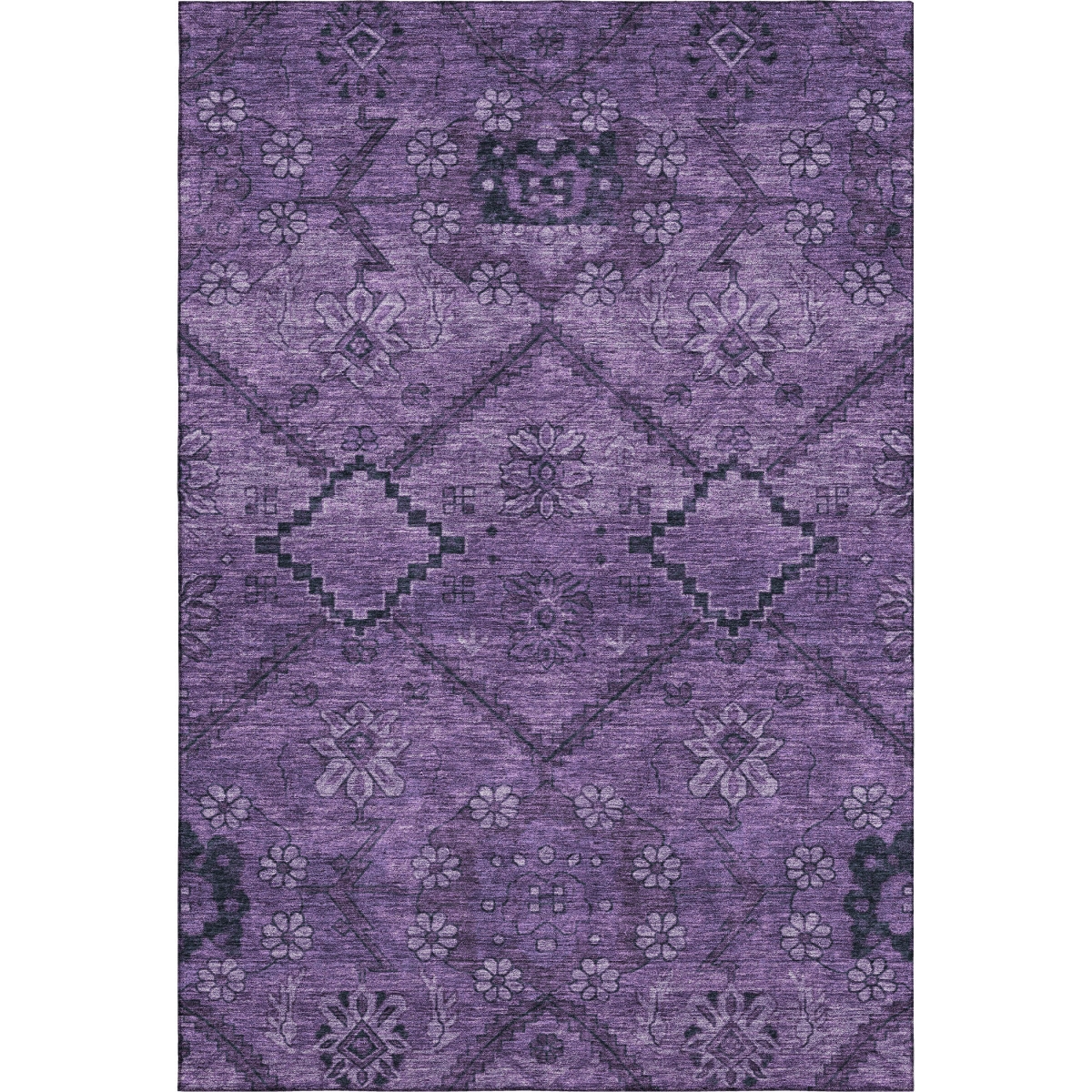 667236 5 x 8 ft. Eggplant & Gray Floral Transitional Washable Machine Made Rectangle Area Rug with UV Protection