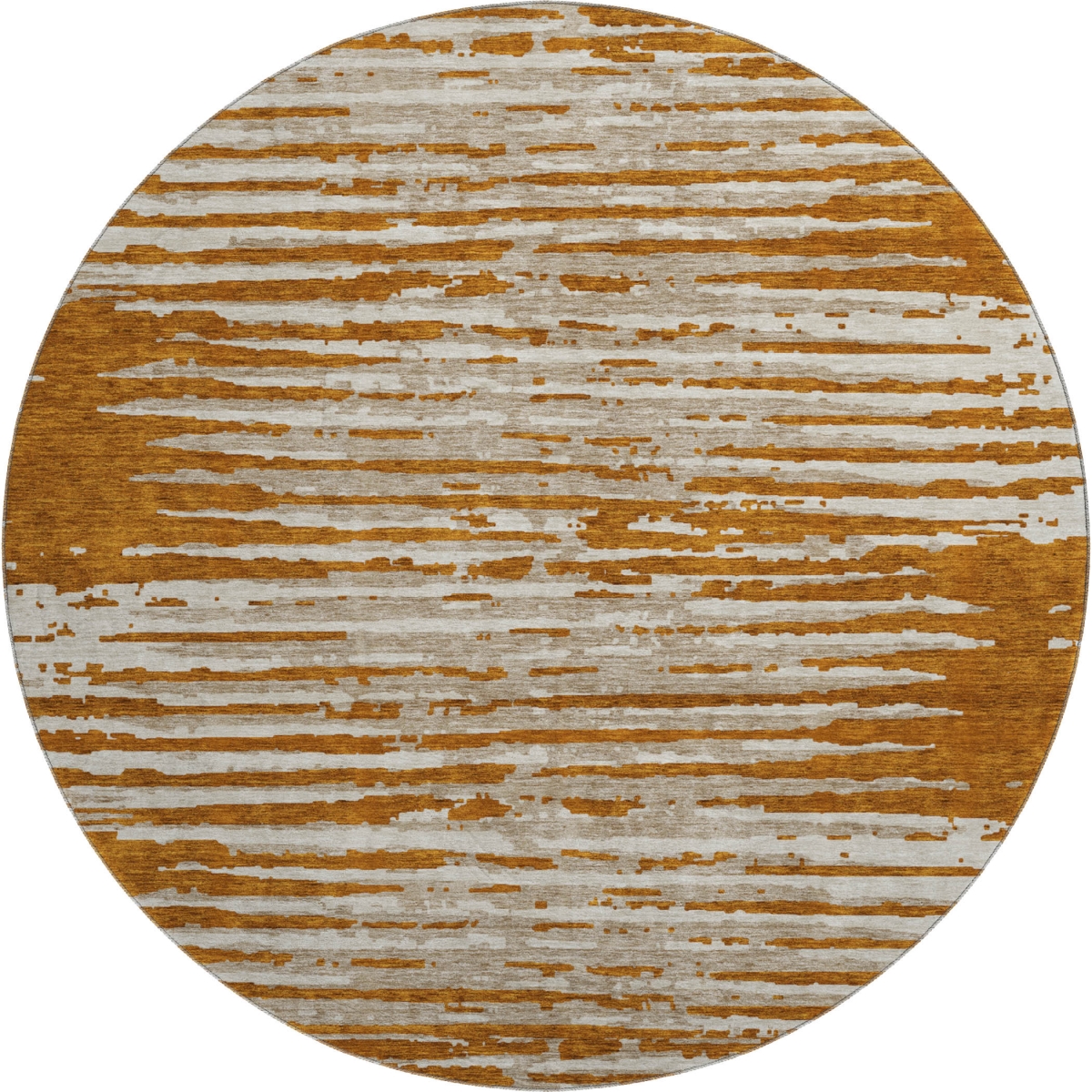 670576 8 ft. Rust & Ivory Striped Transitional Washable Round Area Rug with UV Protection