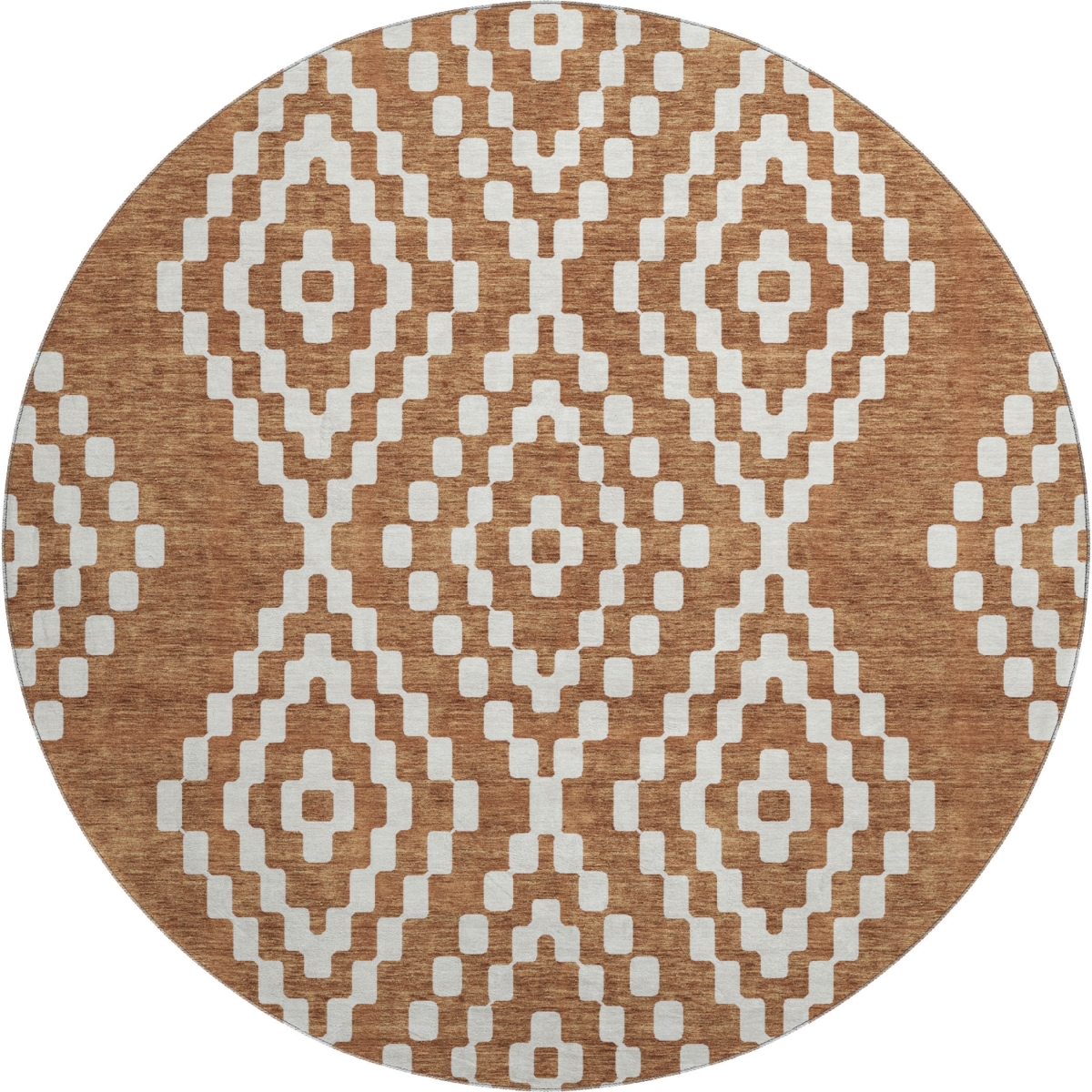 670847 8 ft. Terra Cotta & Ivory Geometric Transitional Washable Round Area Rug with UV Protection