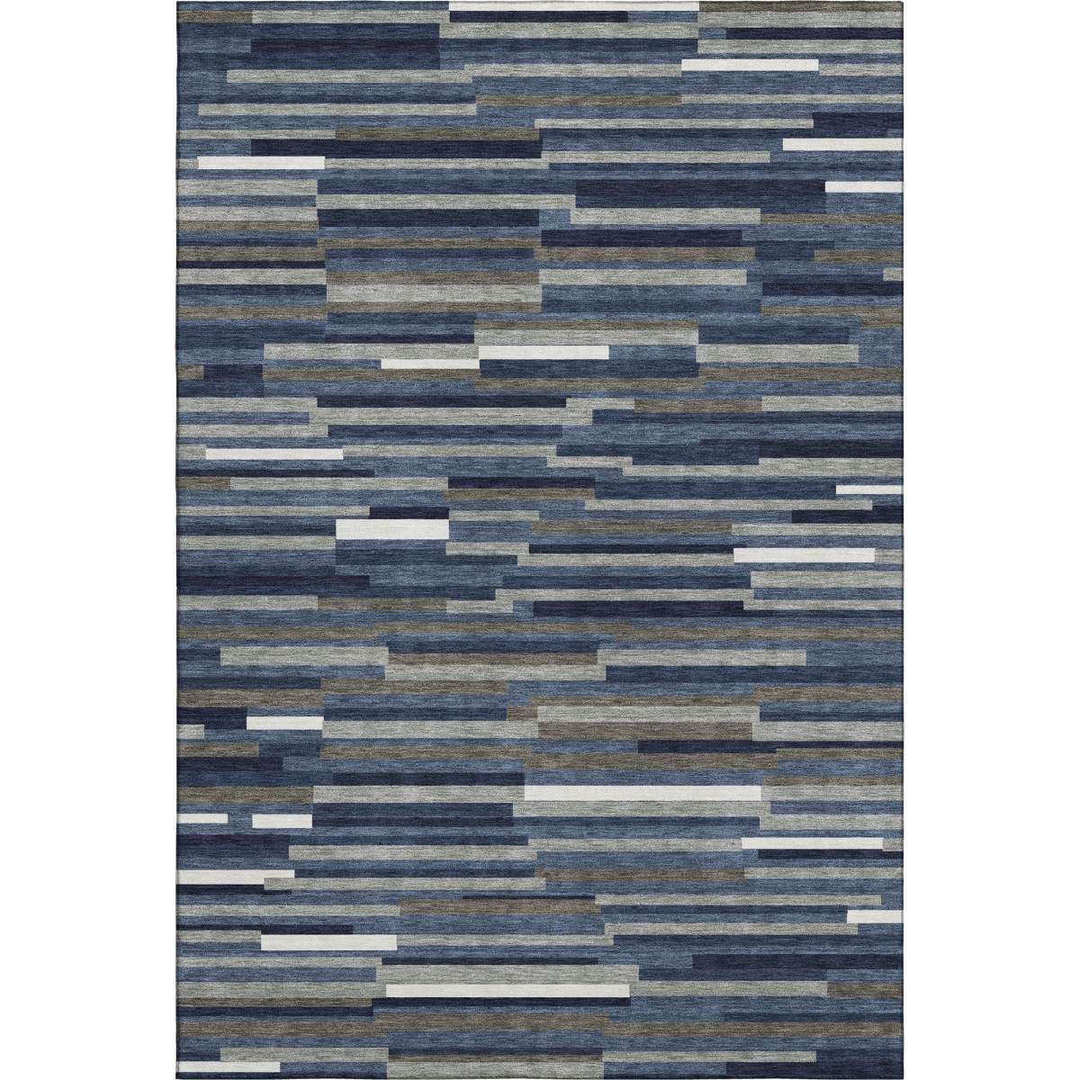 671072 10 x 14 ft. Navy Blue, Ivory & Gray Striped Transitional Washable Machine Made Rectangle Area Rug with UV Protection