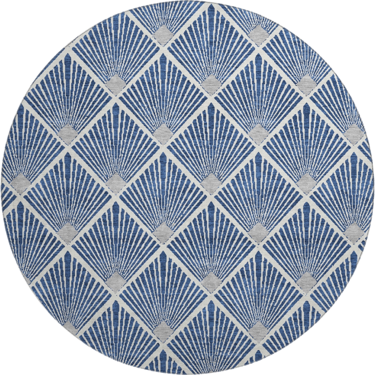 672704 8 ft. Navy Blue & Ivory Abstract Geometric Transitional Washable Round Area Rug with UV Protection