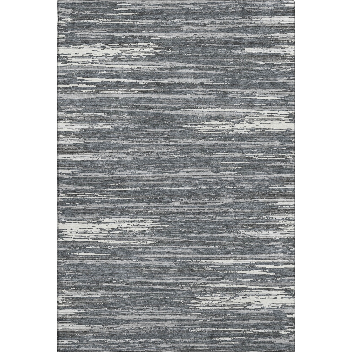 671218 5 x 8 ft. Gray & Ivory Striped Transitional Washable Machine Made Rectangle Area Rug with UV Protection