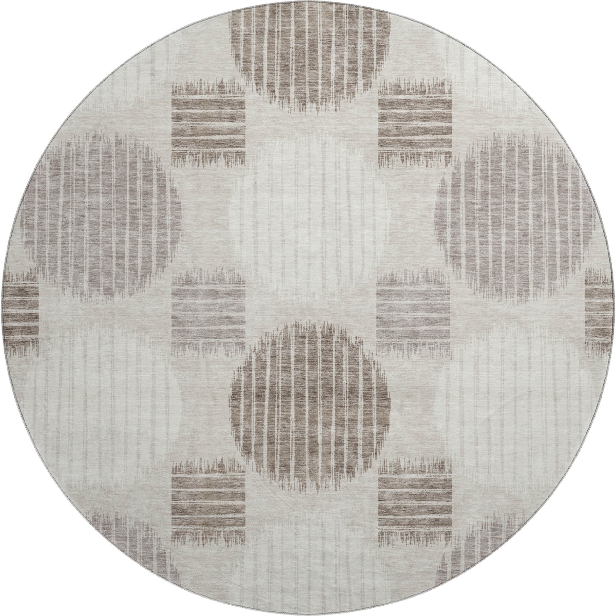 671507 8 ft. Beige, Ivory & Taupe Geometric Transitional Washable Round Area Rug with UV Protection