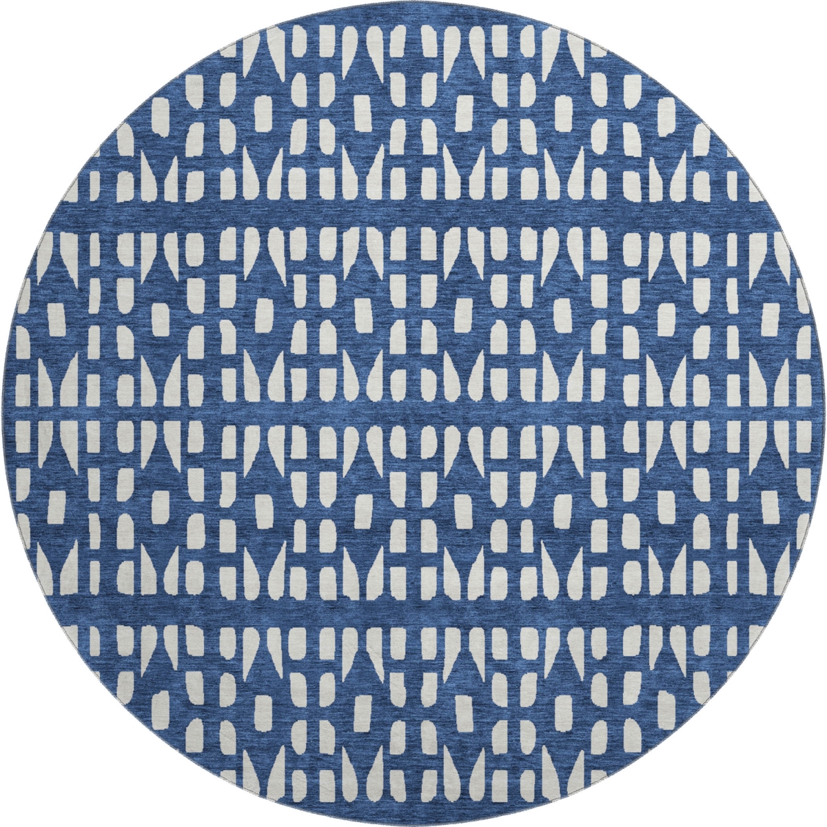 676281 8 ft. Navy Blue & Ivory Geometric Transitional Washable Round Area Rug with UV Protection