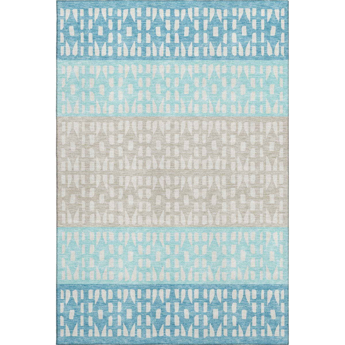 676367 9 x 12 ft. Teal Beige & Ivory Geometric Transitional Washable Machine Made Rectangle Area Rug with UV Protection