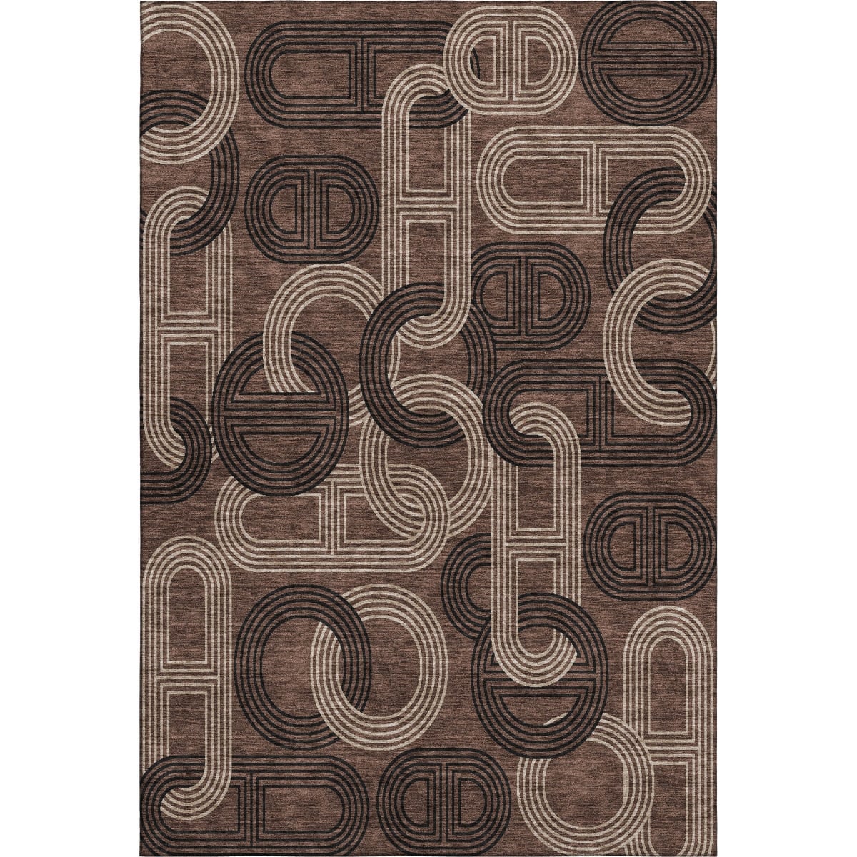 676526 5 x 8 ft. Chocolate Black & Beige Geometric Washable Machine Made Rectangle Area Rug with UV Protection