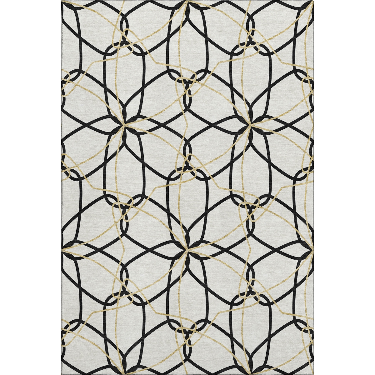 675554 5 x 8 ft. White Black & Gold Geometric Washable Machine Made Rectangle Area Rug with UV Protection