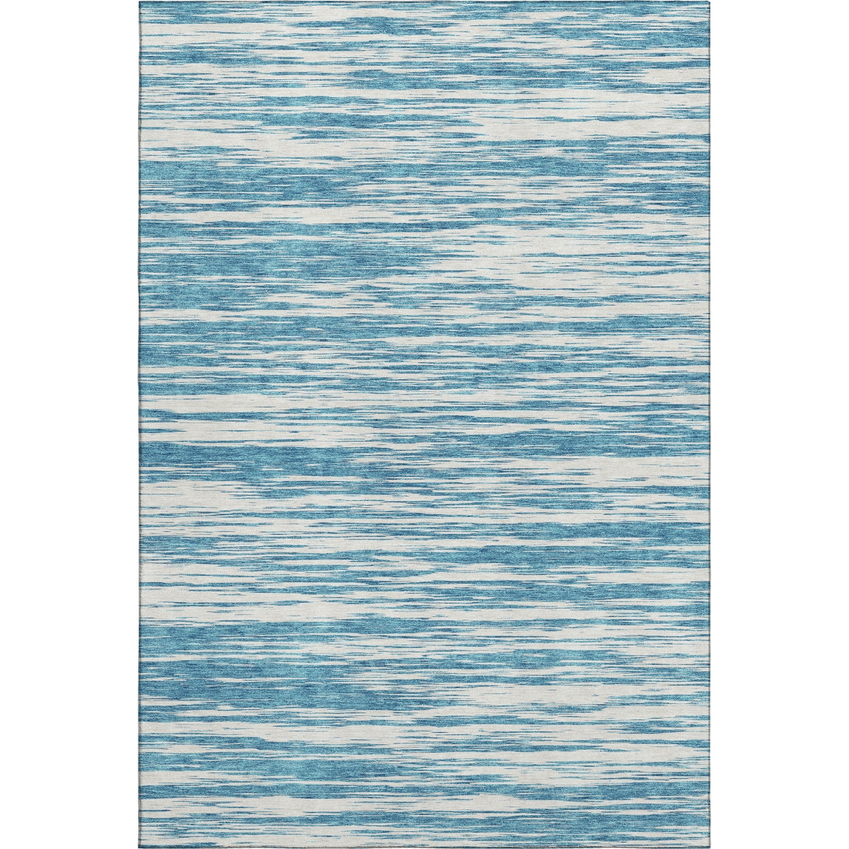 675629 9 x 12 ft. Teal & Ivory Striped Transitional Washable Machine Made Rectangle Area Rug with UV Protection