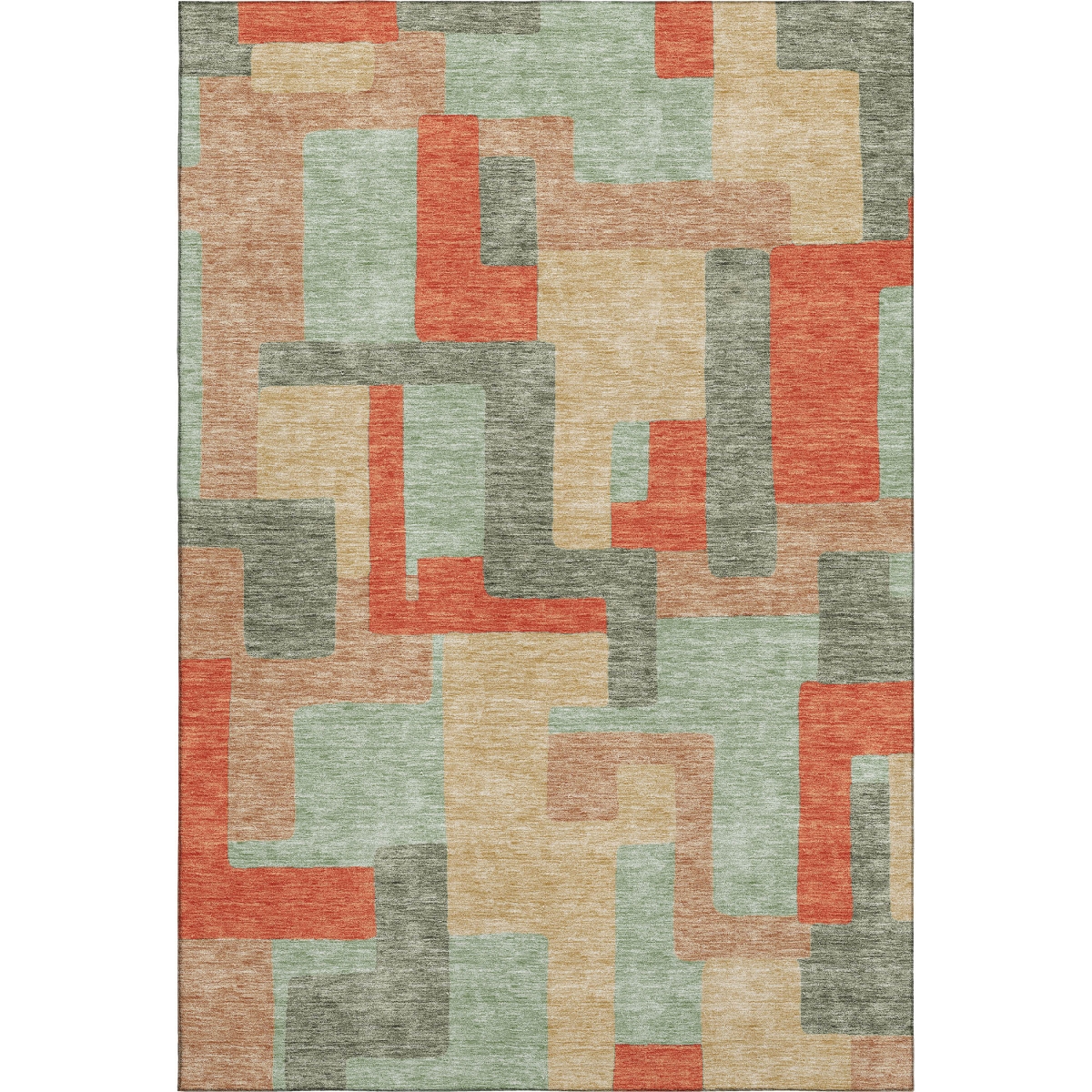 675728 5 x 8 ft. Sage Orange & Beige Geometric Washable Machine Made Rectangle Area Rug with UV Protection