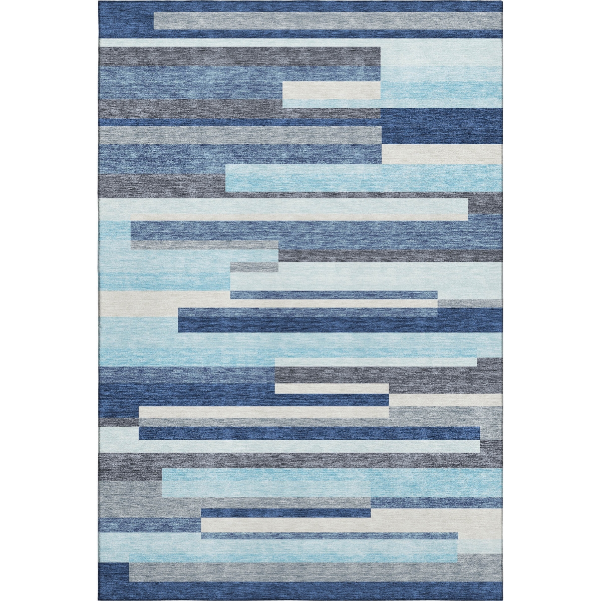 675755 9 x 12 ft. Blue, Ivory & Gray Striped Transitional Washable Machine Made Rectangle Area Rug with UV Protection