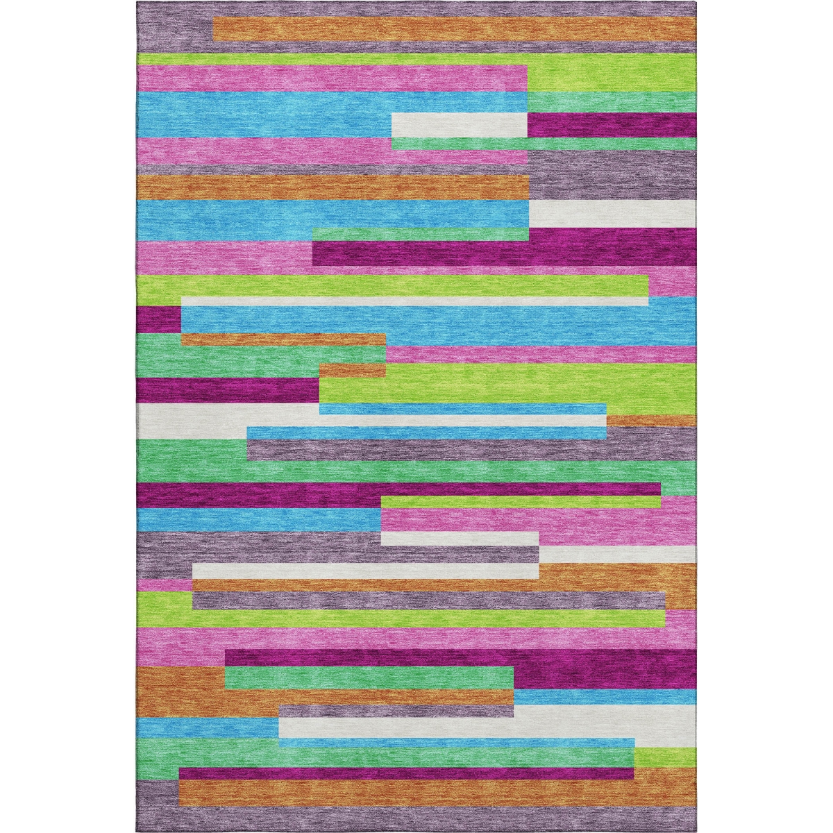 675791 9 x 12 ft. Lavender Orange & Lime Green Striped Washable Machine Made Rectangle Area Rug with UV Protection