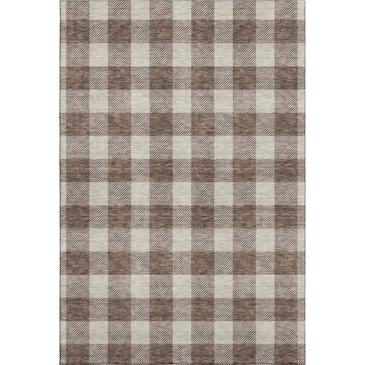 673363 10 x 14 ft. Brown & Beige Plaid Transitional Washable Machine Made Rectangle Area Rug with UV Protection